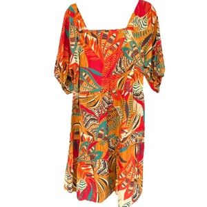 Mlle Gabrielle Dress Yellow Floral Cotton Tiered Short Puff Sleeve Women1X I-7